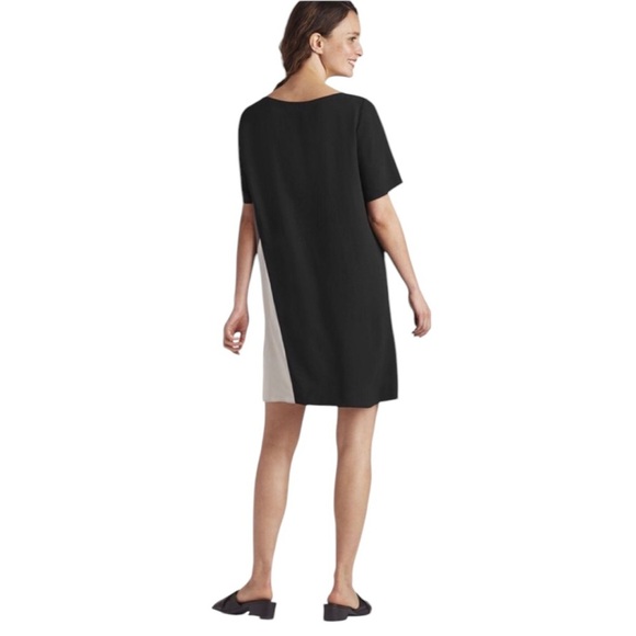 EILEEN FISHER Silk Georgette Crepe Color Block Shift Dress - Picture 6 of 13